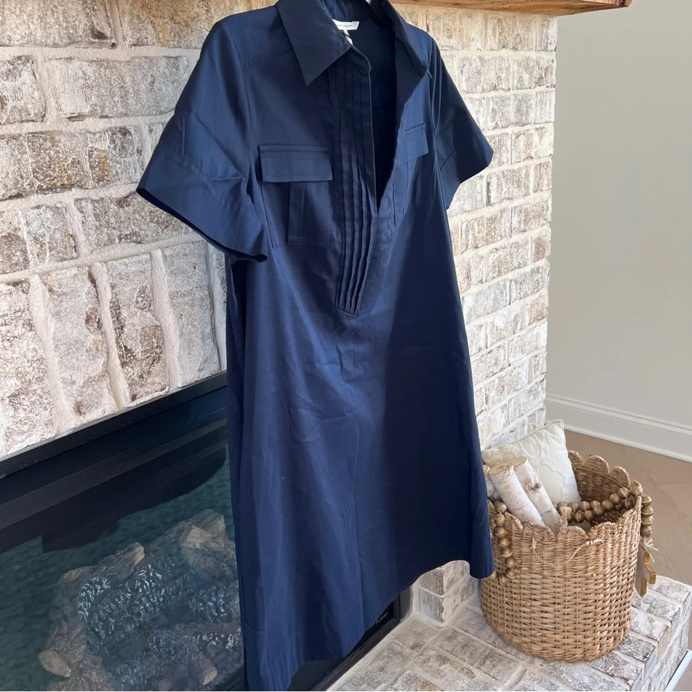 Diane Von Furstenberg Dress Navy Blue Short Sleeve Shirt Dress 6 DVF Designer - Picture 10 of 14